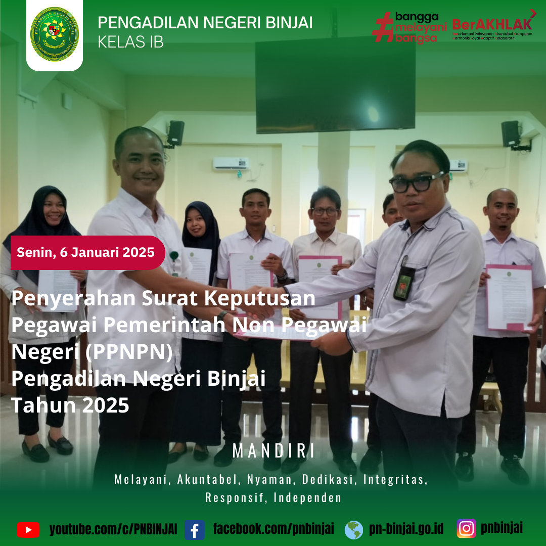 PENYERAHAN SURAT KEPUTUSAN PEGAWAI PEMERINTAH NON PEGAWAI NEGERI (PPNPN) PENGADILAN NEGERI BINJAI TAHUN 2025