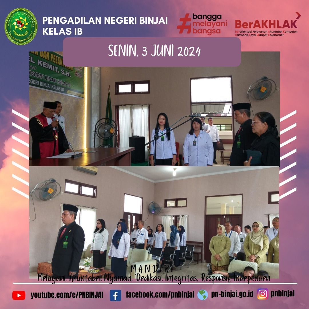 Pengambilan Sumpah dan Pelantikan Panitera Pengadilan Negeri Binjai