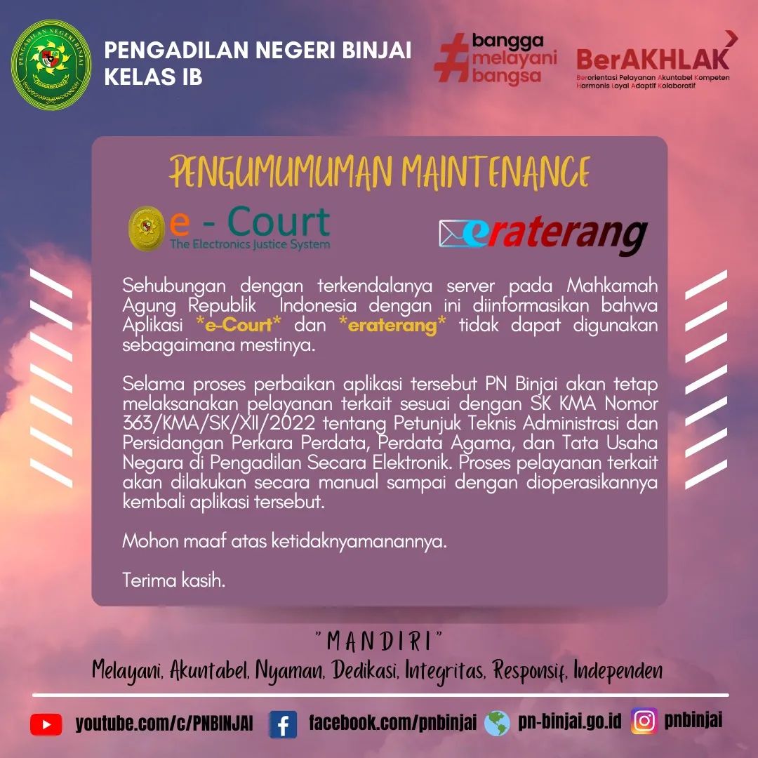 PENGUMUMAN MAINTENANCE SERVER MAHKAMAH AGUNG RI