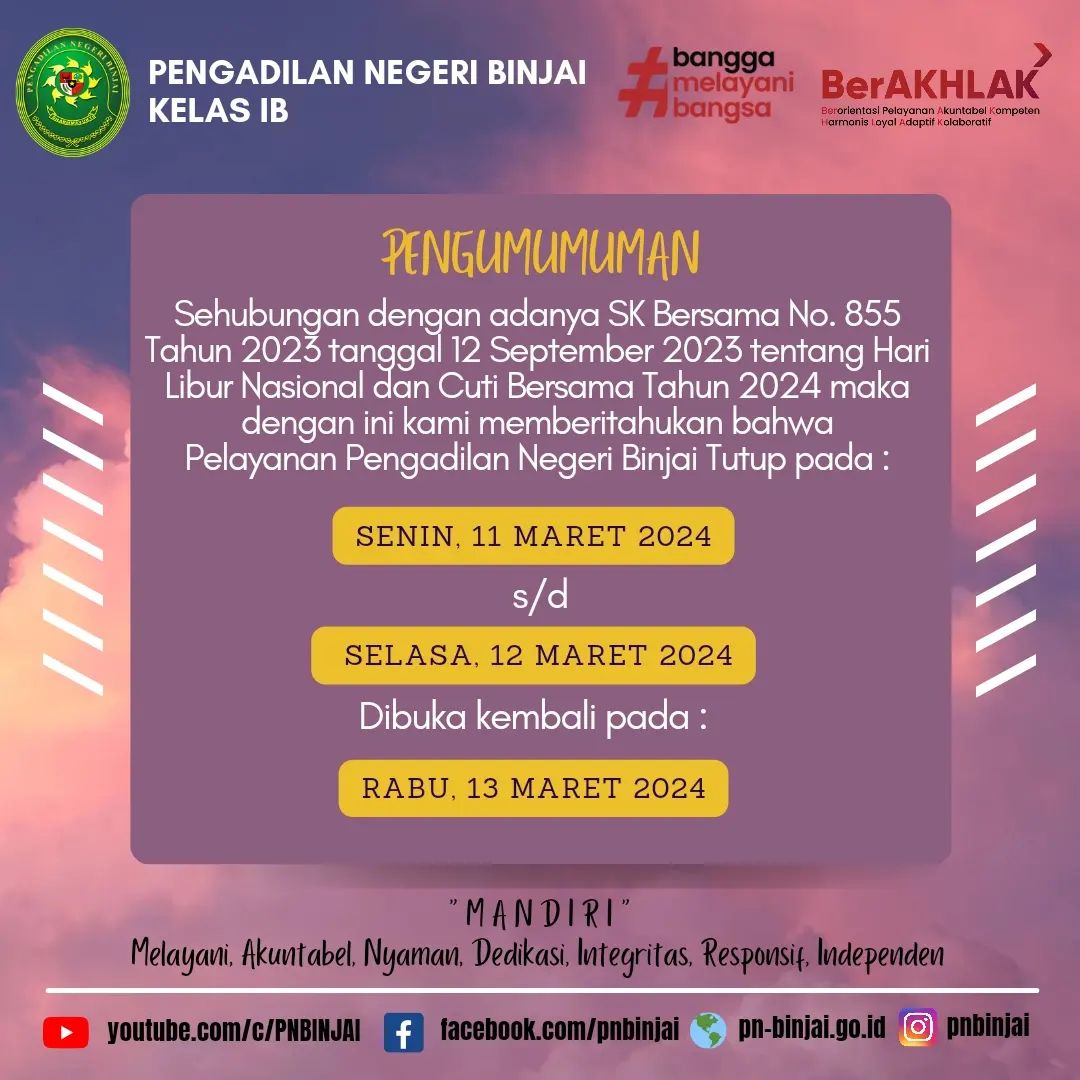 Pengumuman Hari Libur Nasional dan Cuti Bersmaa Tahun 2024