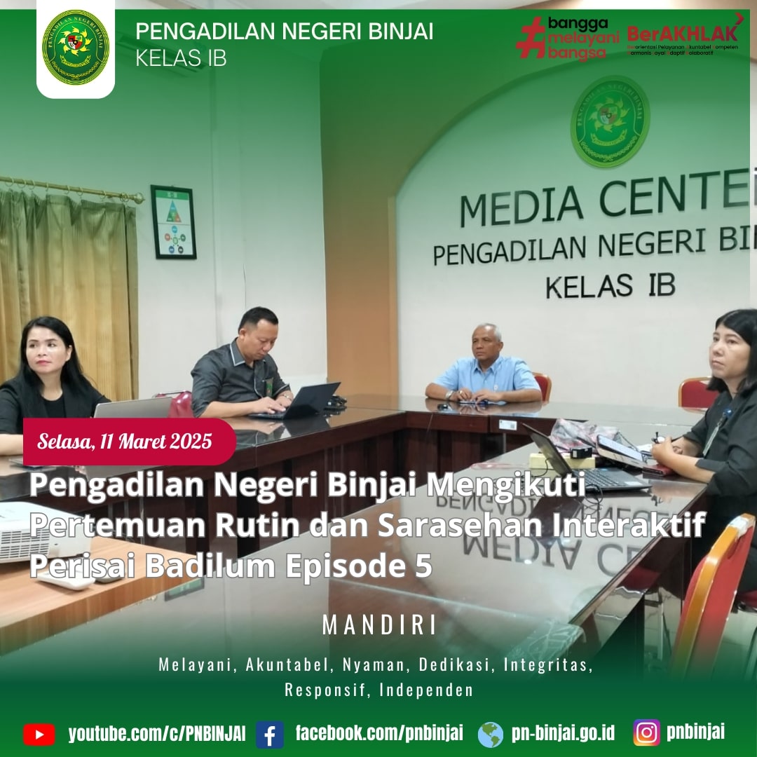 Pengadilan Negeri Binjai Mengikuti Pertemuan Rutin dan Sarasehan Interaktif Perisai Badilum Episode 5