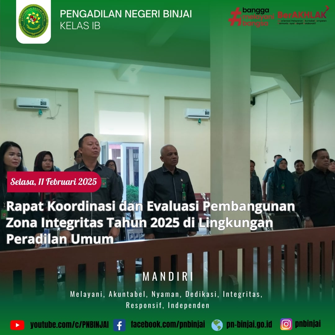 Pengadilan Negeri Binjai Mengikuti Rapat Koordinasi dan Evaluasi Pembangunan Zona Integritas 2025